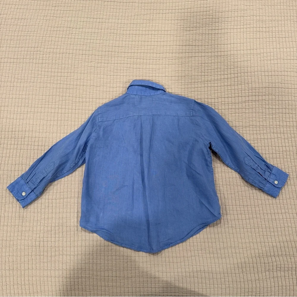 Ralph Lauren Boys Blue Button-Down Shirt with Yellow Pony Logo